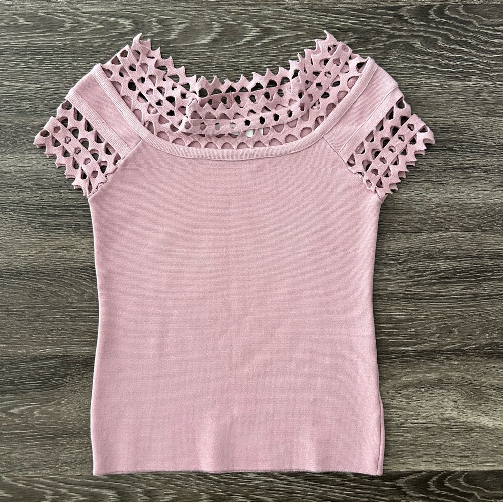 Maria Pavan Mauve Pink Knit Cutout Top Women’s L Brazilian Luxury Designer Shirt
